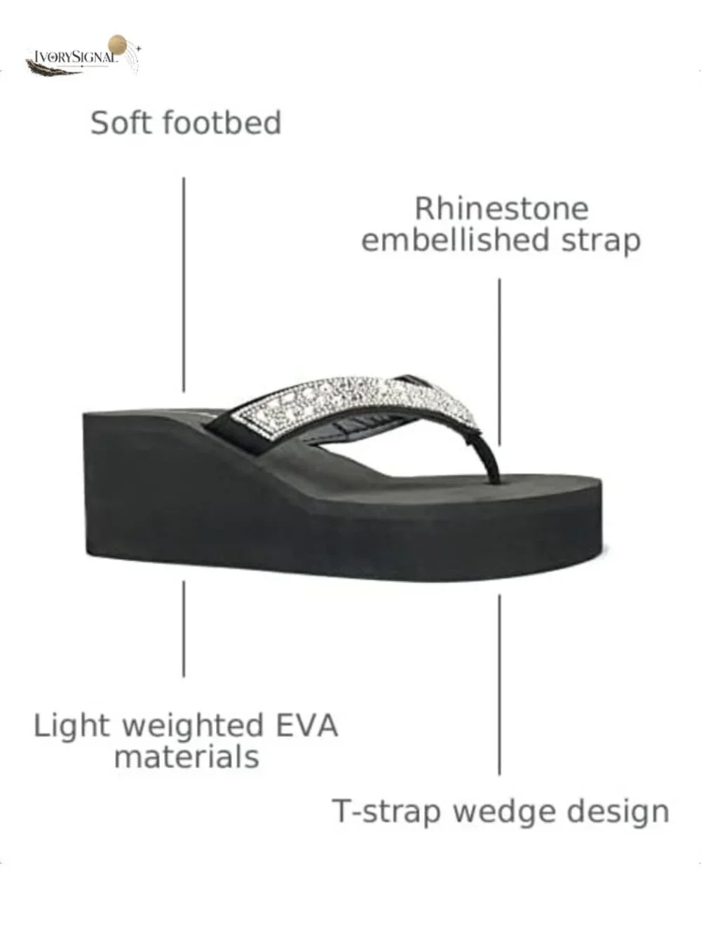 Rhinestone Wedge Sandals Platform T-Strap Flip Flops
